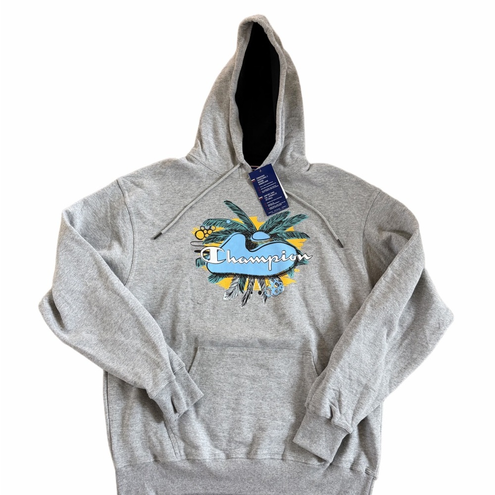 Champion Men's Palm Graphic Powerblend Hoodie, Heather Gray, Size XL - Picture 2 of 6